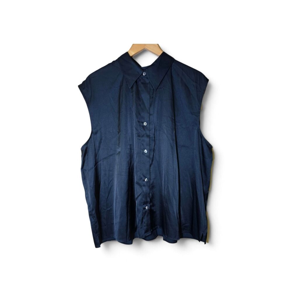 Banana Republic Womens 2XL Blue Sleeveless Collared Button-Up Blouse NWT